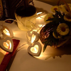 Wooden Love Heart String Lights