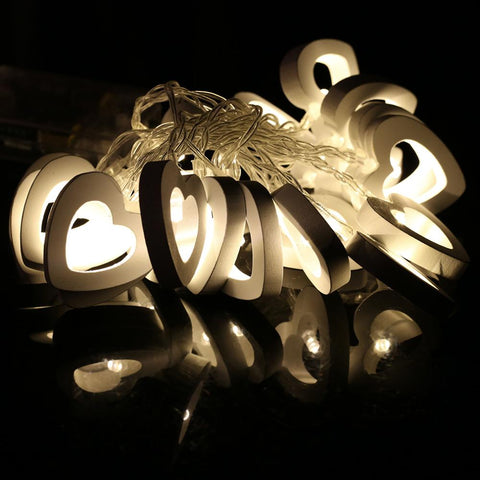 Wooden Love Heart String Lights