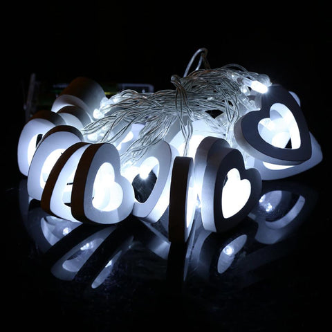 Wooden Love Heart String Lights