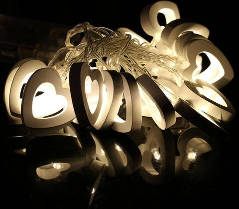 Wooden Love Heart String Lights