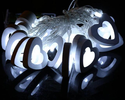Wooden Love Heart String Lights