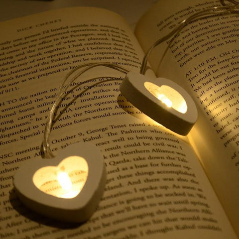 Wooden Love Heart String Lights